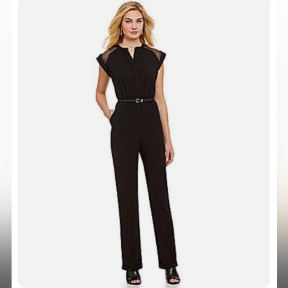 Gibson Latimer Black Belted Cocktail Jumpsuit Size 14 NWT